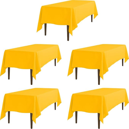 LTC LINENS 5 Pack Gold Rectangular Tablecloths 60 x 102 Inch for 6 ft Rectangle Banquet Tables with Half-Drop - Stain and Wrinkle Resistant Polyester Fabric Cloth Table Covers for Wedding, Party