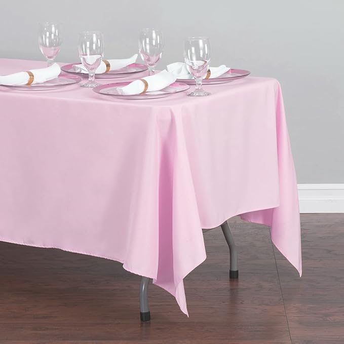 LTC LINENS 2 Pack Pink Rectangular Tablecloths 70 x 120 Inches for 6 or 8 Feet Rectangle Banquet Tables with Half-Drop - Stain and Wrinkle Resistant Polyester Cloth Table Covers for Party, Baby Shower
