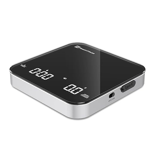 Rechargeable Mini Coffee Scale with Timer, Maestri House Espresso Scale, 2kg/0.1g Accurate Scale for Espresso and Pour-Over Coffee, Portable Digital Kitchen Scale with Automatic Timing（Black&Silver）