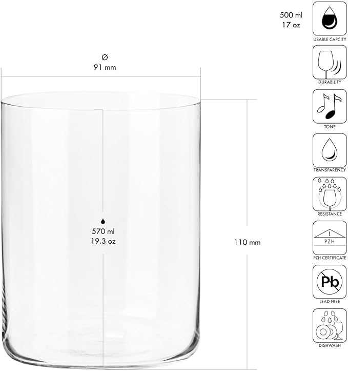 Krosno Mixology Cider Glasses, 16.9 oz Set of 6, Quality Glass, Elegant and Modern Design, Ideal for Cider, Beer, Cocktails, Made in Europe