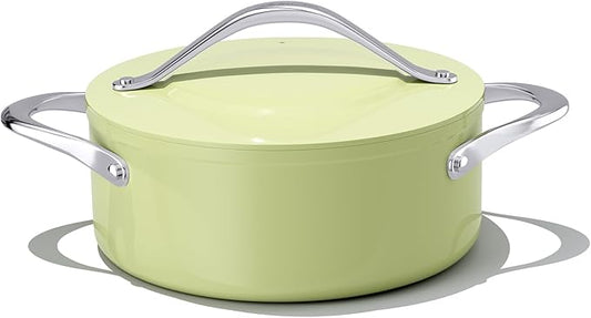 Stock Pot 4.5qt Ceramic Dutch Oven with Lid (9.5") Nonstick Ceramic Coated Non-Toxic PFAS-Free Even Heat Distribution for Braising, Baking Bread & Soups, Compatible for All Cooktops(Induction/Gas/Electric) Oven Safe to 500°F, Olive Green