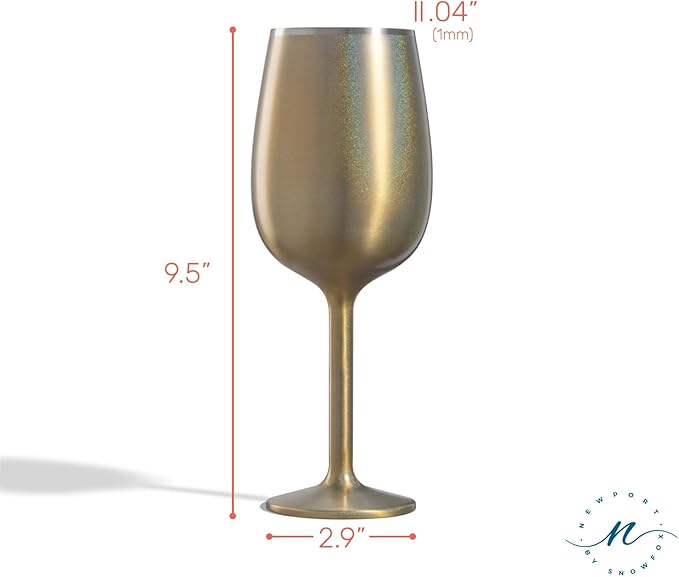 NEWPORT Stemware Collection Premium Vacuum Insulated Stainless Steel Wine Glass, Lightweight Wine Glass, Unbreakable & Drinks Stay Cold, Non-Slip Silicon Base, Cocktail Glasses, 12oz, Shimmer Gold