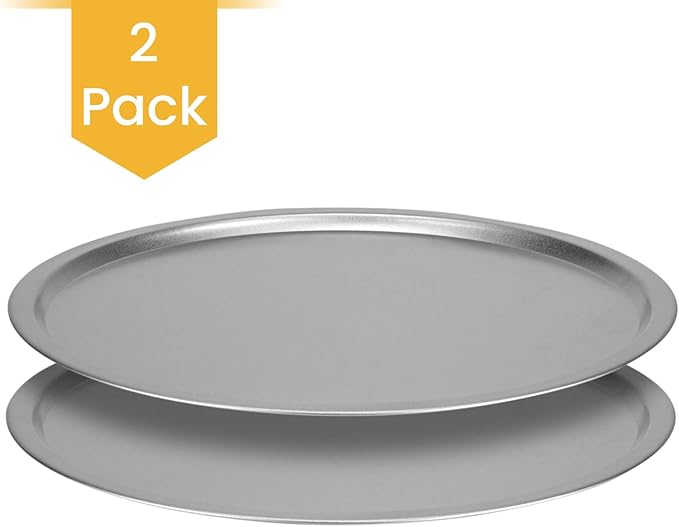 DecorRack 13 Inch Alloy Steel Pizza Pan, Non-Stick Coating, Serving Tray, Round Baking Tray for Oven Use (2 Pack)