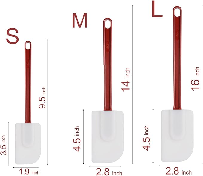 Silicone High Heat Spatula Set, 3pc (9.5/14/16Inches) - Commercial Rubber Spatula for Cooking