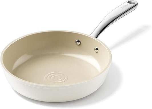 Redchef Ceramic Non Stick Frying Pans, Nonstick Frying Pan Skillet, Ceramic Egg Pan with Stay Cool Handle, Non Toxic Induction Pan for Cooking, PFOA & PFAS Free, Oven & Dishwasher Safe (8" Beige)