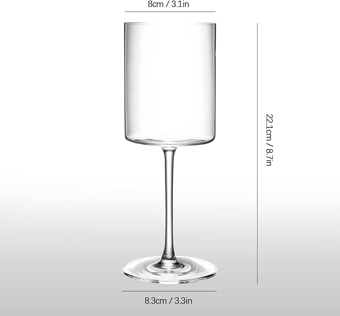 SANZO Square Crystal Wine Glasses Set of 2, Handmade Modern Red and White Wine Glasses, 15oz Tall Stemware for Home, Bar, or Gift Use(2PCS)