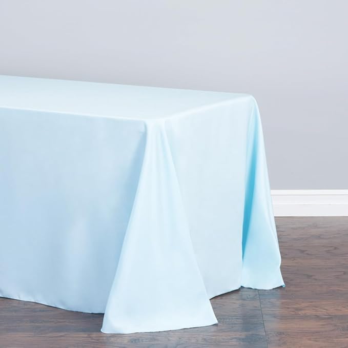 LTC LINENS Tablecloth 90 x 132-Inch Rectangular Polyester Tablecloth with Rounded Corners, Baby Blue, (90132-010171)