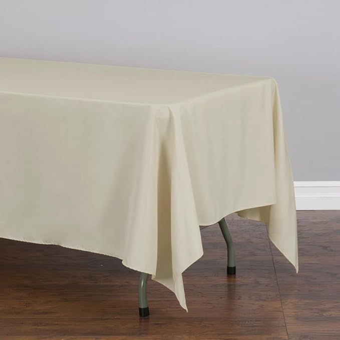 LTC LINENS 2 Pack Beige Rectangular Tablecloths 70 x 120 Inches for 6 or 8 Feet Rectangle Banquet Tables with Half-Drop - Stain and Wrinkle Resistant Polyester Cloth Table Covers for Party, Wedding