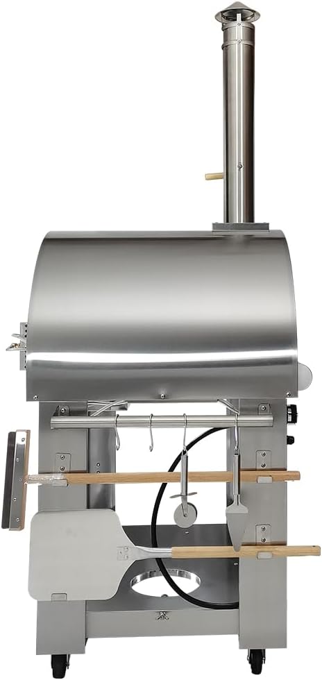 32.5 inch Wood Fired and Propane Gas Pizza Oven for Outdoor Kitchen in Stainless Steel, Large Pizza Oven for Outside, Yard and Party