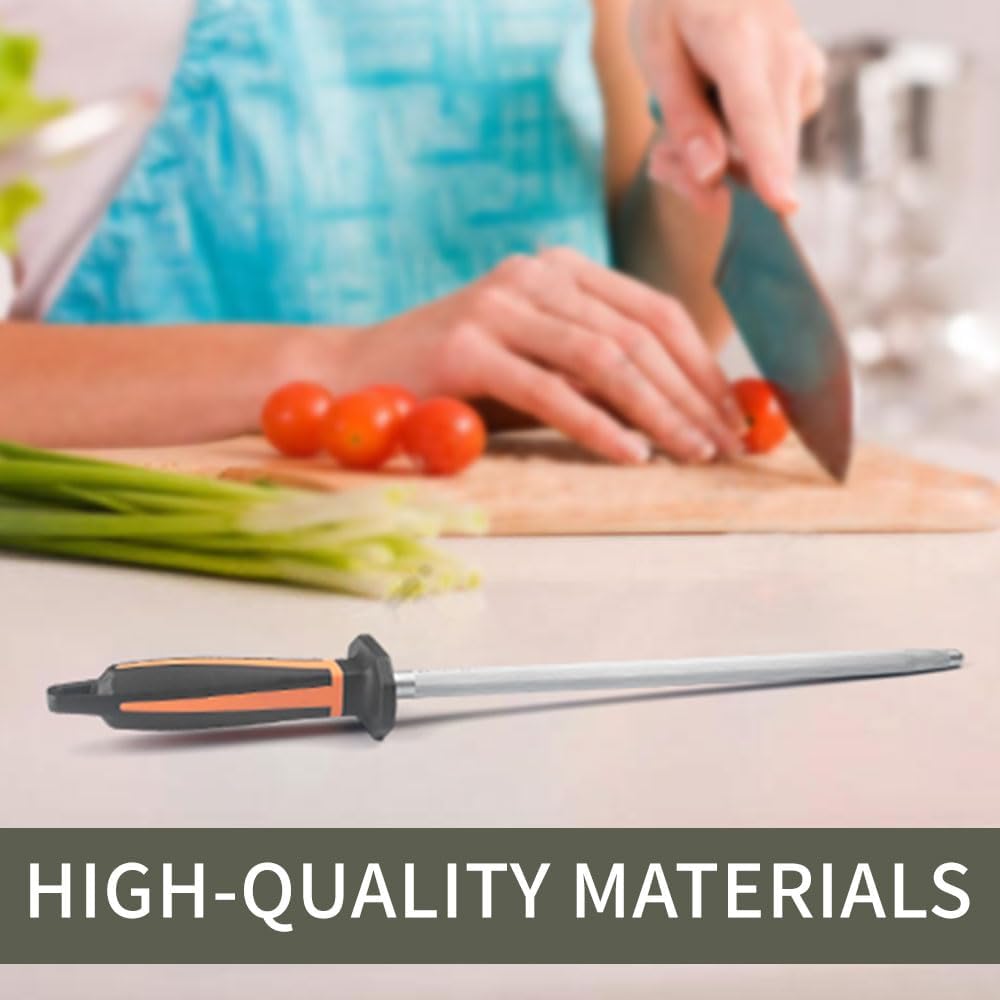 Selected High-Carbon Steel Honing Rod - Honing Steel Made of Hardened with Classic Simplicity Handle Sharpening Steel for Knife Sharpeners for Kitchen Knives (12IN)