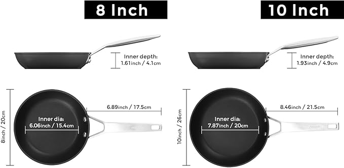 MsMk 8 inch and 10 inch Non Stick Frying Pans, Burnt also Nonstick Frying Pan Set, PFOA Free Non-Toxic, Scratch-resistant, Oven-Safe, Induction Ready, Compatible with All Cooktops