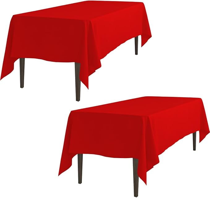 LTC LINENS 2 Pack Red Tablecloths Rectangular 70 x 120 Inch for 6 or 8 ft Rectangle Banquet Tables with Half-Drop - Stain and Wrinkle Resistant Polyester Fabric Cloth Table Covers for Wedding, Party