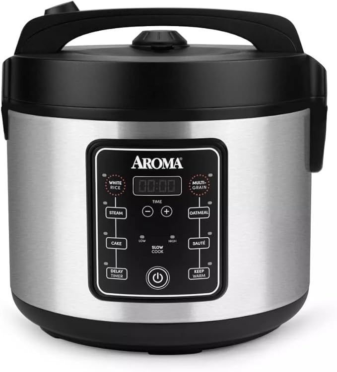 Aromas 20-Cup Digital Rice Cooker and Multi Cooker, Stainless Steel, Programmable Rice Cooker with Steamer, Slow Cook and Keep Warm Functions, 700W Kitchen Appliance