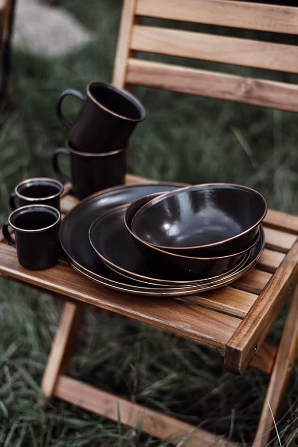 Barebones 5-Ounce Enamel Espresso Cup Set of 2 - Small Coffee Mug and Tea Cup - Stainless Steel Rim Camping Mug for Indoor and Outdoor Use (Charcoal)