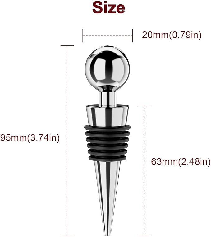 Wine Stoppers for Wine Bottles 6Pcs Vacuum Wine Bottle Stopper with Silicone Reusable Wine Corks, Leak proof Keep Fresh Suitable for Standard (Silver, 6 Pack)