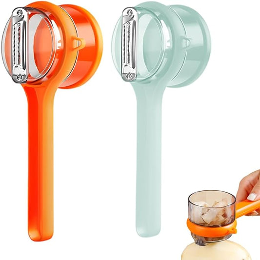 2026 New Kitchen Special Fruit Peeler with Box Storage, Upgrade Vegetable Peeler with Catcher Peeler with Storage Bucket, Double-Sided Stainless Steel Multi-Function Peelers (Orange+Blue)