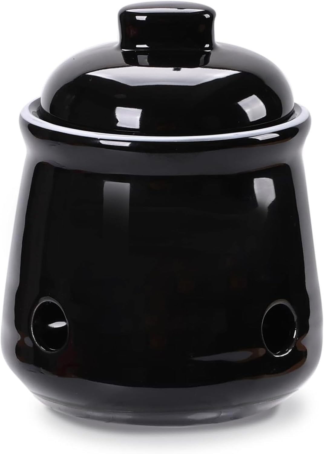 HAOTOP Ceramic Mini Garlic Keeper with Lid, Garlic Container Saver for Countertop, Keep Your Garlic Cloves Fresh (Black)