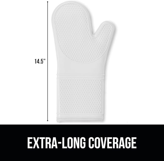 GORILLA GRIP BPA-Free Soft Silicone Oven Mitts, 14.5x8.3, Heat Resistant and Waterproof Cooking Gloves, Thick Cotton Lining, Flexible Gripping for Baking Grilling, Kitchen Potholders Set of 2, White