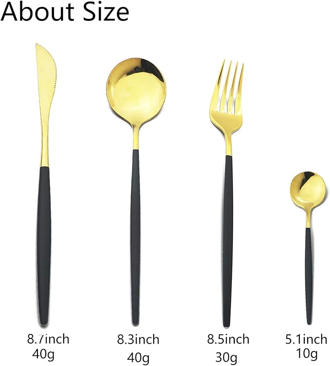 JASHII Flatware Serving Set 24 Piece, Stainless Steel Silverware Set, Titanium Black Gold Cutlery Set, Modern Elegant Tableware Set for Party, Christmas, Dinner (Black Gold)