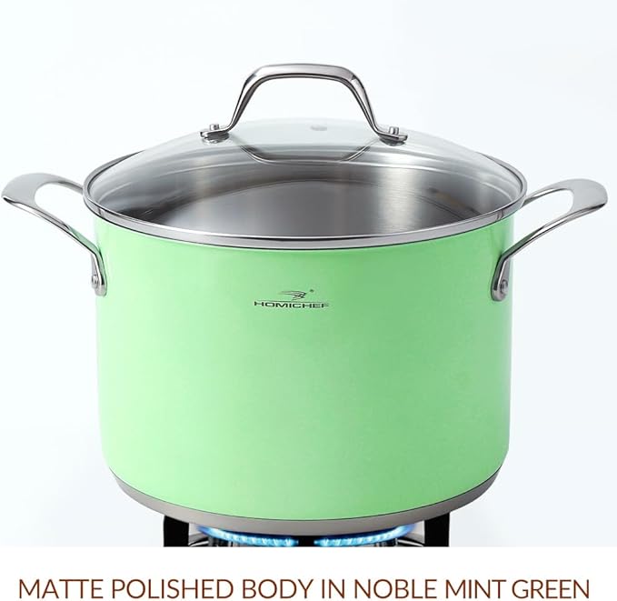 HOMICHEF 10-Piece Mint Green Nickel Free Stainless Steel Cookware Set - Nickel Free Stainless Steel Pots and Pans Set - Healthy Non-Toxic Induction Cookware Sets