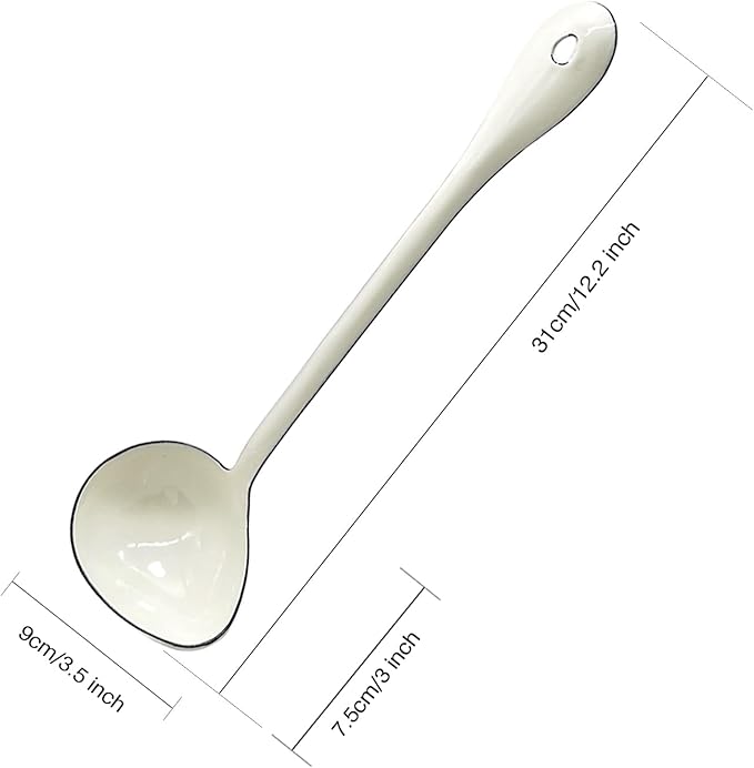 White Soup Ladle Spoons 12.2 Inch Big Serving Cooking Spoons Enamel Steel Stew Gravy Ladles for Serving