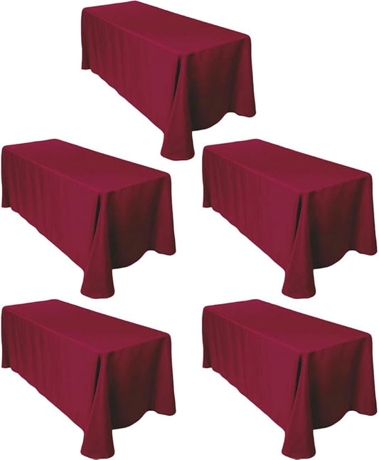 LTC LINENS 5-Pack Rectangular Tablecloths 90 in x 132 in with Rounded Corners - Burgundy Table Cloths for 6 ft Rectangle Tables Floor Length - Polyester Fabric Cloth Table Covers for Wedding, Party