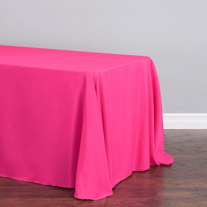 LTC LINENS 2-Pack Rectangular Tablecloths 90 In x 156 In with Rounded Corners - Fuchsia Table Covers for 8 ft Table with Floor-Length Drop - Wrinkle Resistant Polyester Fabric Cloth for Wedding, Party