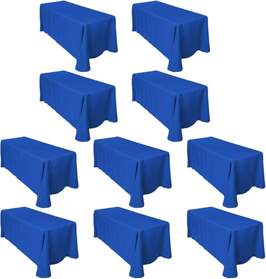 LTC LINENS Bulk 10-Pack Rectangular Tablecloths 90 In x 156 In with Rounded Corners - Royal Blue Table Covers for 8 ft Table with Floor-Length Drop - Wrinkle Resistant Polyester Fabric Cloth for Party