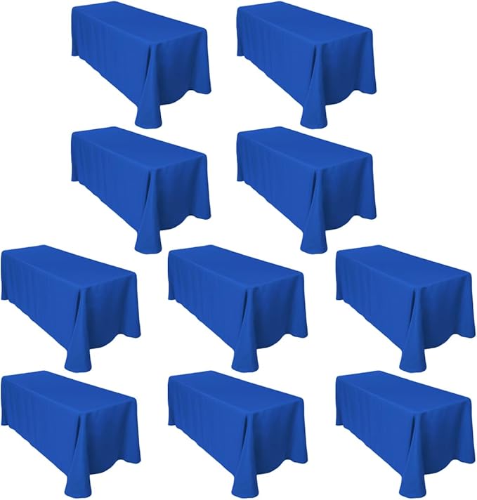 LTC LINENS 10-Pack Rectangular Tablecloths 90 In x 132 In with Rounded Corners - Royal Blue Table Cloths for 6 ft Rectangle Tables Floor Length - Polyester Fabric Cloth Table Covers for Wedding, Party