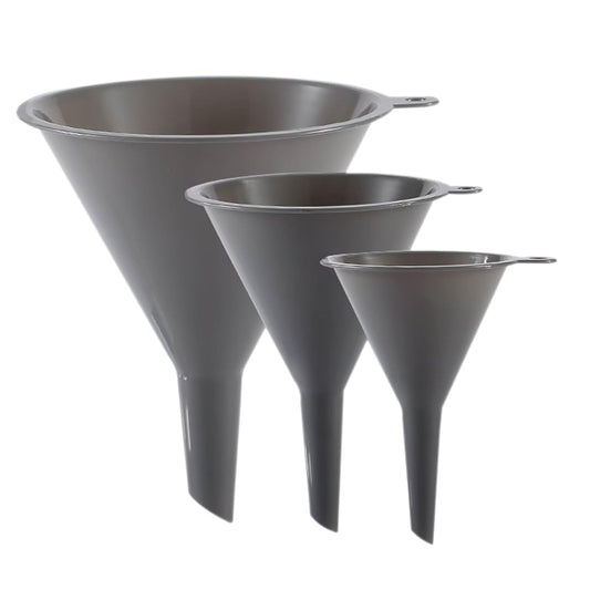 Plastic Kitchen Funnel Set of 3, Round Kitchen Funnels for Filling Bottles, Durable and Multifunctional Funnels for Filling Canning, Cooking, Lab or Car Oil (Gray)