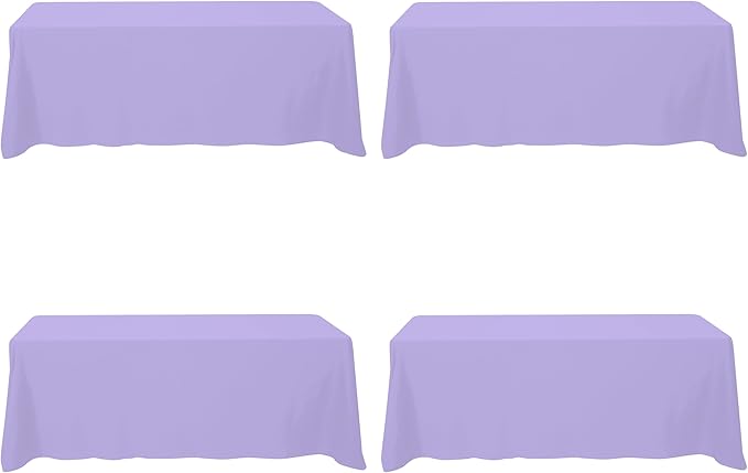 BRILLMAX 4 Pack Lavender Tablecloths for 8 Foot Rectangle Tables 90 x 156 Inch - 8ft Rectangular Bulk Linen Polyester Fabric Washable Cloth Cover for Wedding Reception Banquet Birthday Party