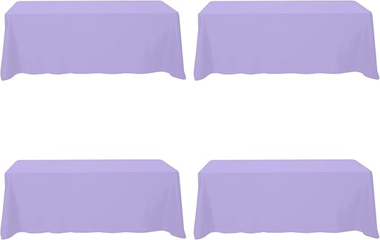 BRILLMAX 4 Pack Lavender Tablecloths for 8 Foot Rectangle Tables 90 x 156 Inch - 8ft Rectangular Bulk Linen Polyester Fabric Washable Cloth Cover for Wedding Reception Banquet Birthday Party