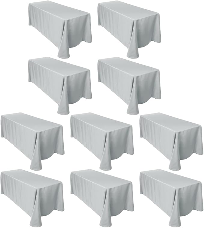 LTC LINENS 10-Pack Rectangular Tablecloths, 90 In x 132 In, Rounded Corners, Grey/Silver, Polyester, Wedding, Party