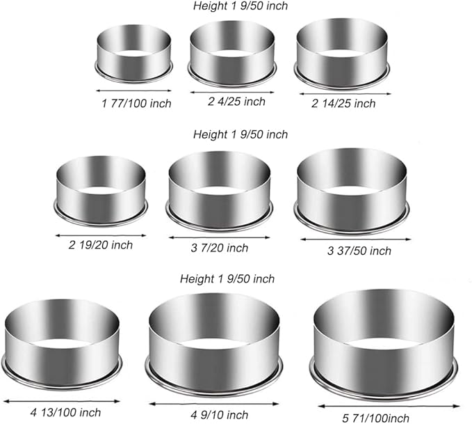 9 Pieces Stainless Steel Cookie Cutter Set Biscuit Plain Edge Round Cutters Metal Ring Baking Molds