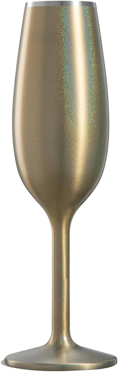 NEWPORT Stemware Collection, Premium Vacuum Insulated Stainless Steel Sparkling Wine & Champagne Flute, Crystal Thin Champagne Glass, Unbreakable & Drinks Stay Cold, Non-Slip Base, 6oz, Shimmer Gold
