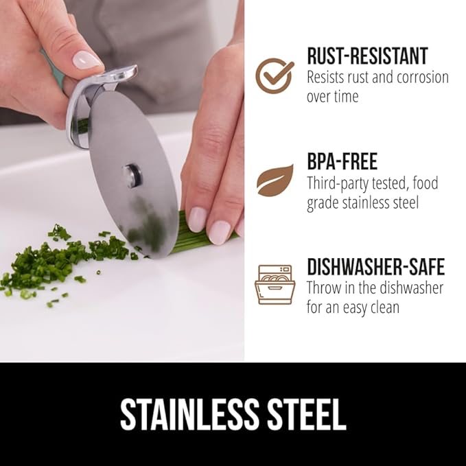 GORILLA GRIP BPA-Free Large Pizza Cutter Wheel, 9 Inch, Sharp Stainless Steel Blade, Slip Resistant Handle with Thumb Guard Protection, Slice Thick or Thin Pizzas, Pie, Pastries in Seconds, Mint