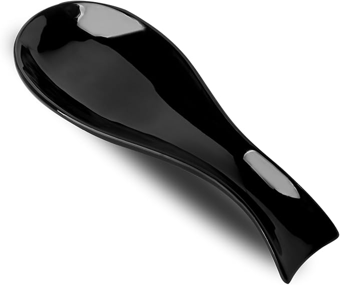 Hasense Spoon Rest for Stove Top, Large Ceramic Spoon Holder for Kitchen Counter, Cooking Utensil Rest for Spatula Ladle Spoon and Tong, Kitchen Spoon Rest for Home and Coffee Bar Accessories, Black