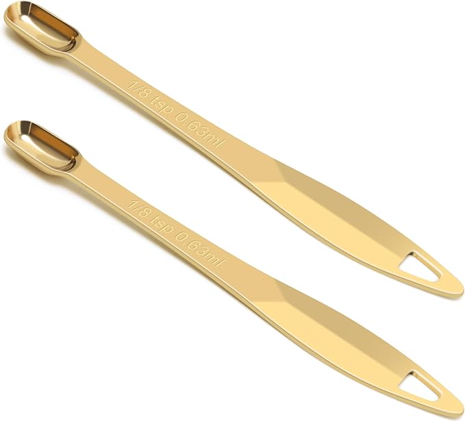 2 Pcs 1/8 Teaspoon (0.63 mL | 1/8 Tsp | 0.63 cc | 1/64 oz) Stainless Steel Single Measuring Spoon, Long Handle Metal Measuring Spoon, Kitchen Gadgets for Cooking & Baking(Gold)