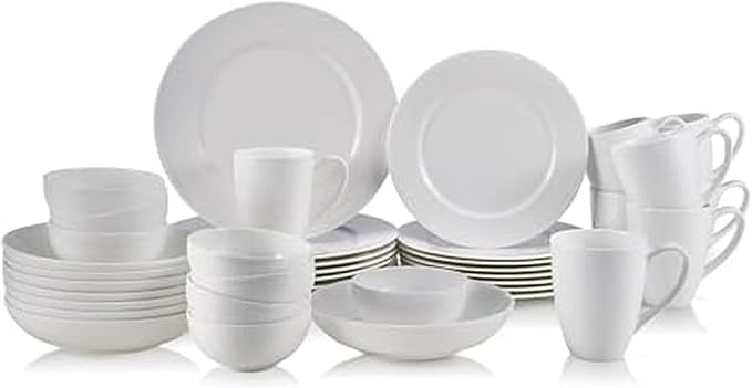Mikasa Annabelle Bone China 40-Piece Dinnerware Set, Service for 8, Lightweight and Chip-Resistant White Porcelain with Elegant Design