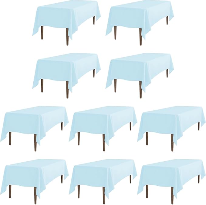 LTC LINENS 10 Pack Baby Blue Rectangular Tablecloths 70 x 120 Inch for 6 or 8 Feet Rectangle Banquet Tables with Half-Drop - Stain and Wrinkle Resistant Polyester Table Covers for Party, Baby Shower