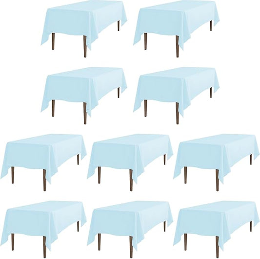 LTC LINENS 10 Pack Baby Blue Rectangular Tablecloths 70 x 120 Inch for 6 or 8 Feet Rectangle Banquet Tables with Half-Drop - Stain and Wrinkle Resistant Polyester Table Covers for Party, Baby Shower