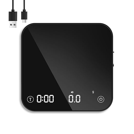Mini Coffee Scale with Timer Automatic, 0.1g/2000g Rechargeable Precision Espresso Scale