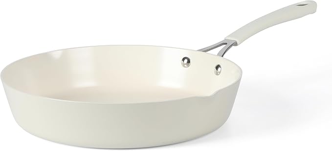 Martha Stewart Heathland 11 Inch Aluminum Fry Pan with Premium Ceramic Non-Stick Coating - Kitchen & Omelet Pan, Linen White, Induction Safe