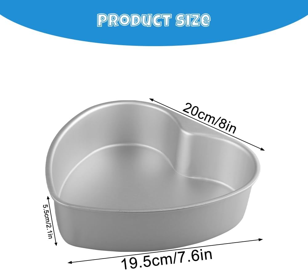 2 Pack Heart Shaped Cake Pans, 8 Inch Aluminum Heart Cake Pan, Nonstick Cake Baking Tins, Heat-Resistant Baking Mold for Wedding, Birthday, Party, Valentine's Day
