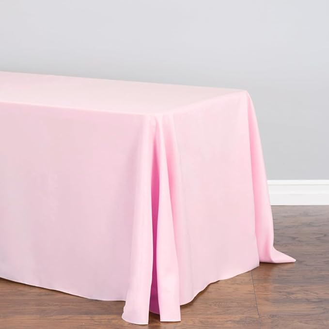 LTC LINENS 10-Pack Bulk 90x132 Inch Pink Rectangular Tablecloths - Rounded Corners Table Cloths for 6 ft Tables Floor-Length Drop - Polyester Fabric Cloth Table Covers for Wedding, Baby Shower