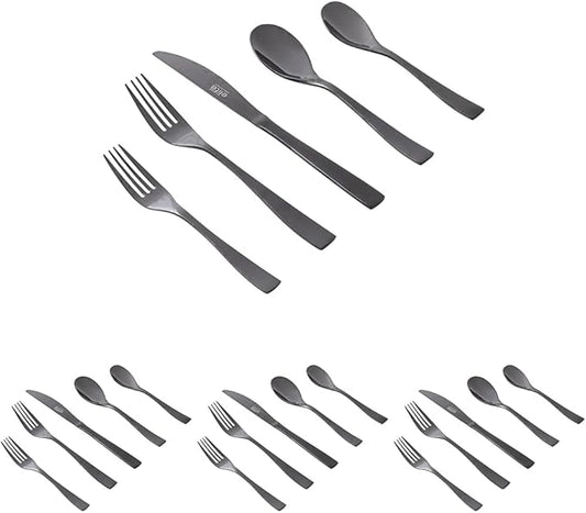 Gibson Elite Holland Road 20-Piece Flatware Silverware Set - Stainless Steel Utensils - Forks, Spoons, Knives -Service for 4 - Black (Pack of 4)