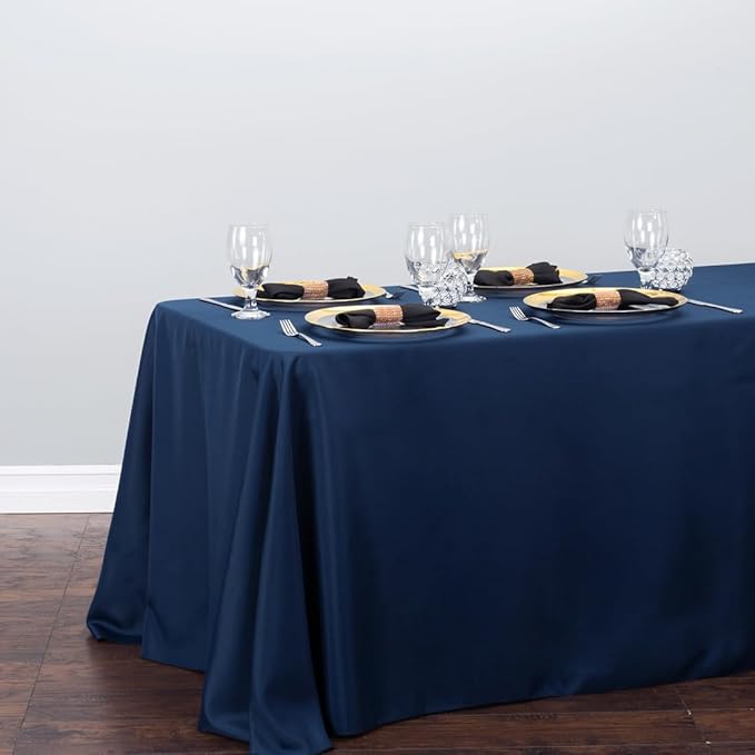 LTC LINENS Tablecloth 90 x 132-Inch Rectangular Polyester Tablecloth with Rounded Corners, Navy Blue, (90132-010178)