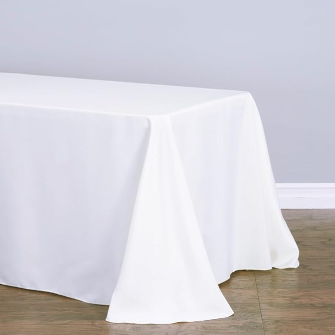 LTC LINENS 2-Pack White Rectangular Tablecloths 90 in x 132 in with Rounded Corners - Ideal for 6 ft Tables with Floor-Length Drop - Polyester Fabric Cloth Table Covers for Wedding, Party