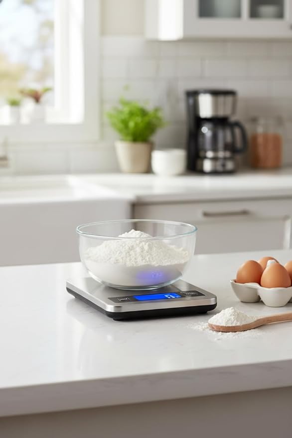 Digital Kitchen Scale – 1g Precision, 10kg Capacity, Stainless Steel Food Scale with LCD Display, Tare Function, Battery Powered for Cooking & Baking