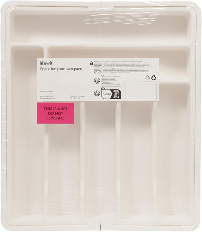 Lifewit Silverware Drawer Organizer, Expandable Utensil Organizer for Kitchen Drawers, Adjustable Cutlery and Flatware Tray, Plastic Spoons Forks Knives Holder Storage Dividers, Large, White